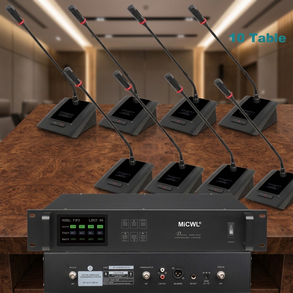 Desk Setup With Mic - MiCWL Digital Wireless Gooseneck Microphone Conference