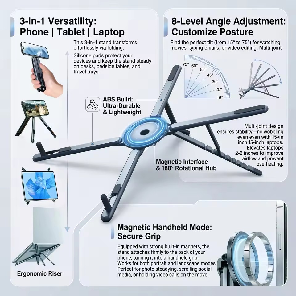 Desk Setup Notebook - Portable Magnetic Phone Holder & Selfie