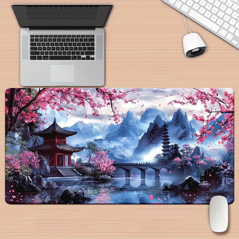 Desk Setup Nature - Cherry Blossom Ink Painting Landscape Mouse