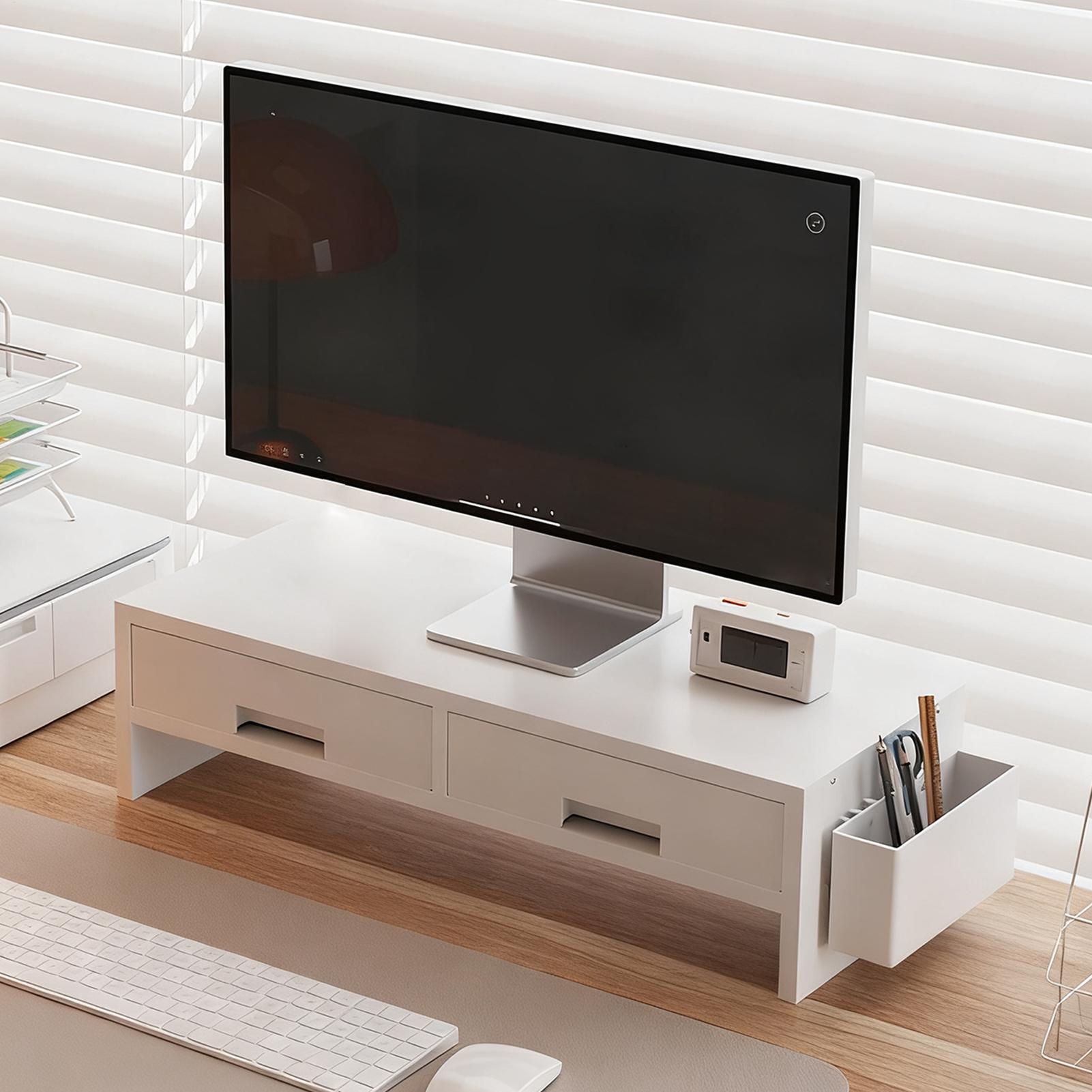 Desk Setup Home Office - Desk Monitor Stand Riser Double Drawer