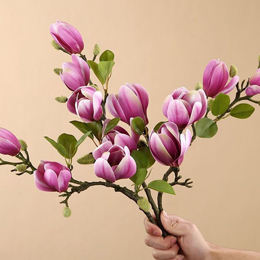 Desk Setup Computer - Artificial Flower Silk Magnolia Bouquet Diy