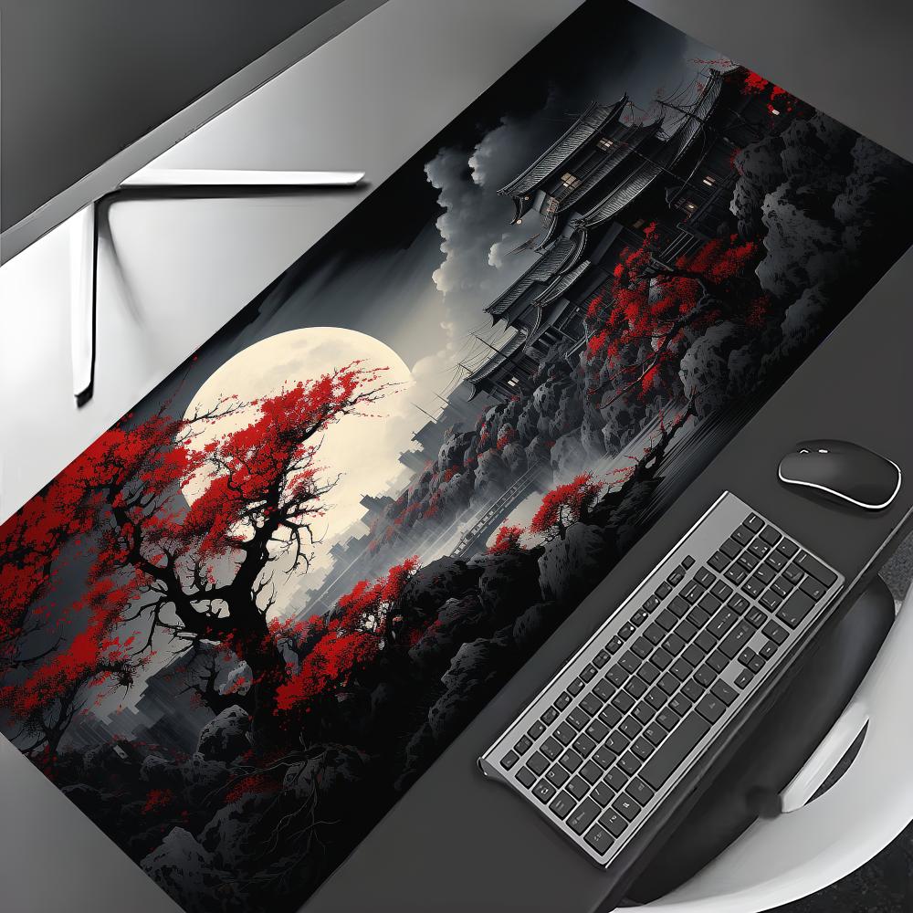 Desk Setup Red - Red and Black Art Landscapes Large