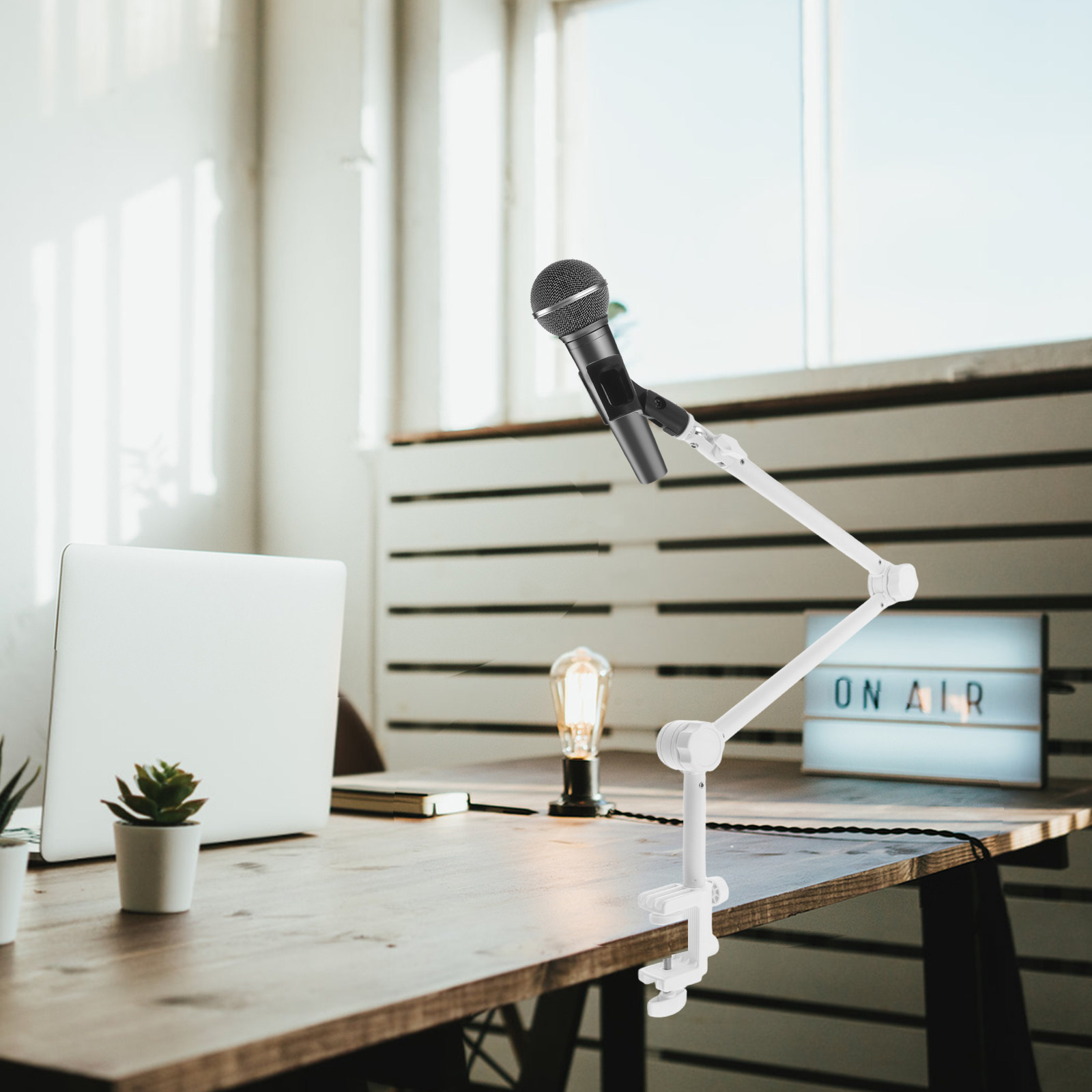 Gaming Setup Desk - 1Set Microphone Boom Arm White Adjustable