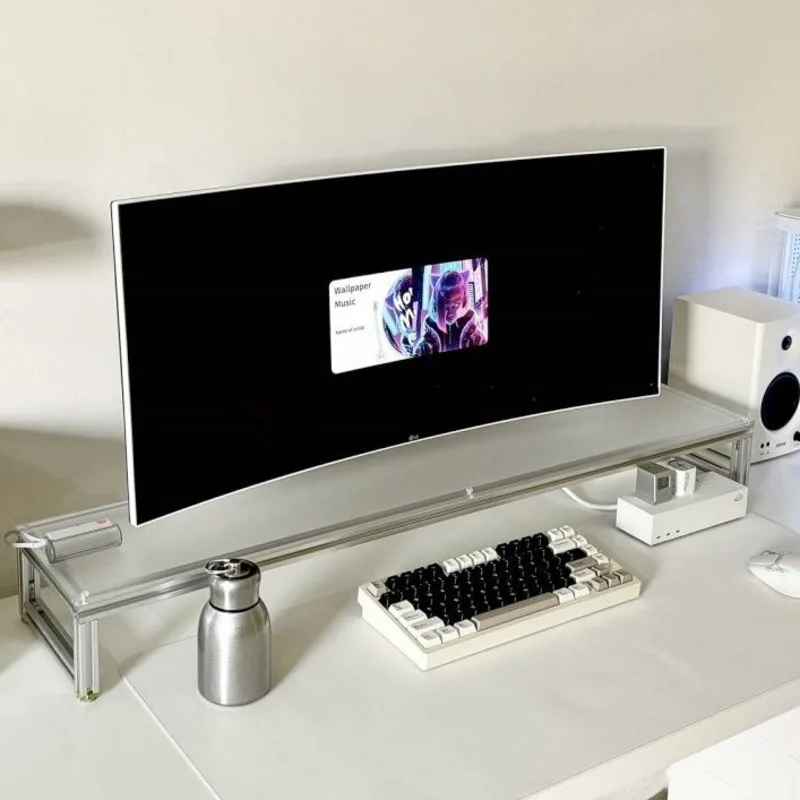 Desk Setup Living Room - Aluminum Monitor Stand Acrylic Desktop Riser