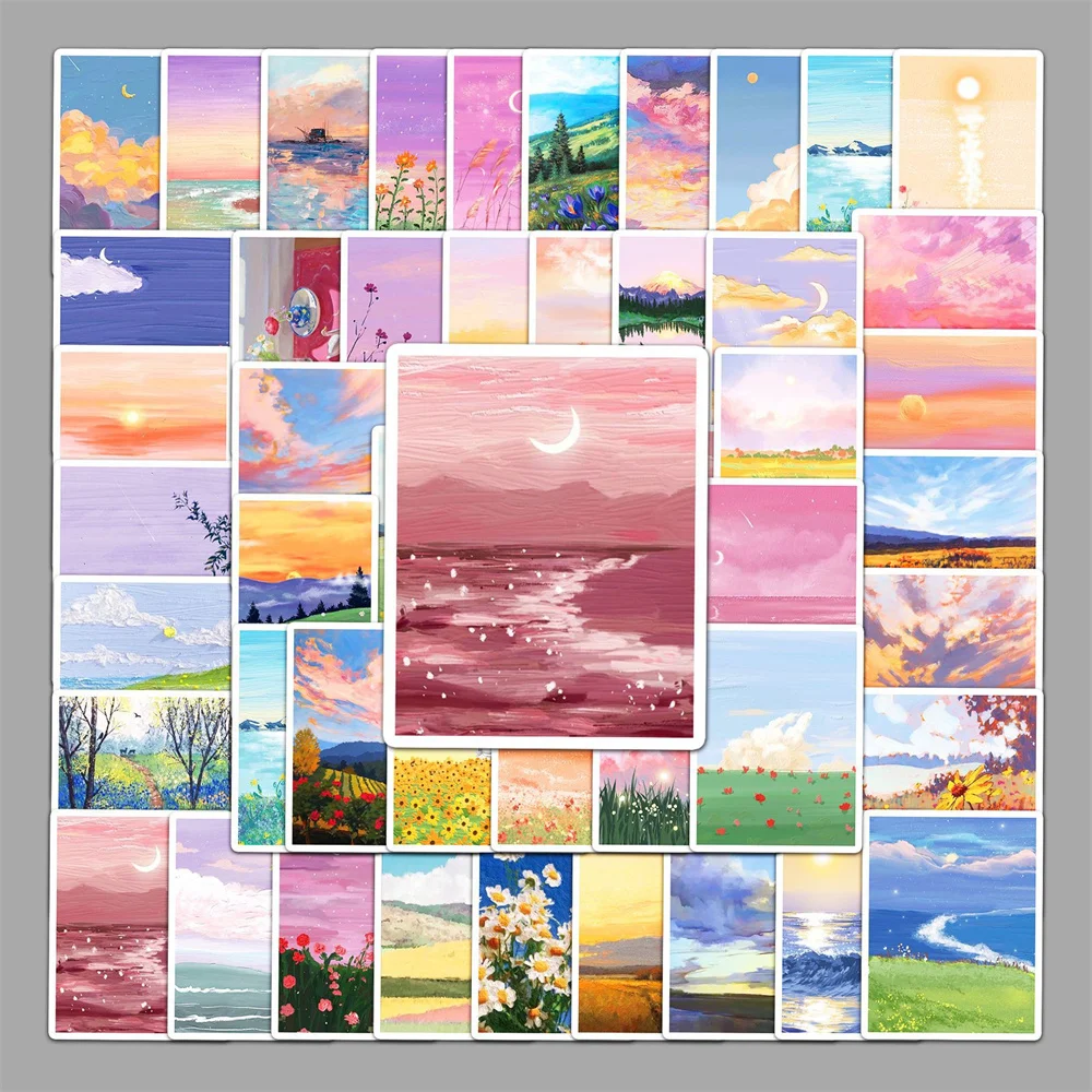 Desk Setup Nature - 10/30/50PCS Landscape Oil Painting Cartoon Creative