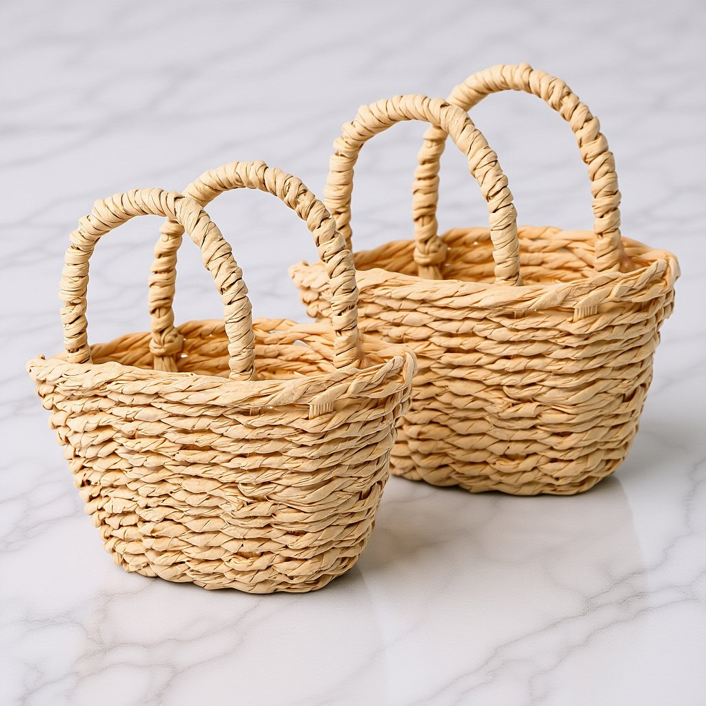 2Pcs Mini Raffia Handle Basket - Desk Setup Diy recension och pris